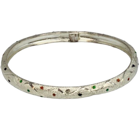 925 Sterling Silver Bangle Bracelet 7.5" Multicolored Cubic Zirconia - Picture 1 of 12